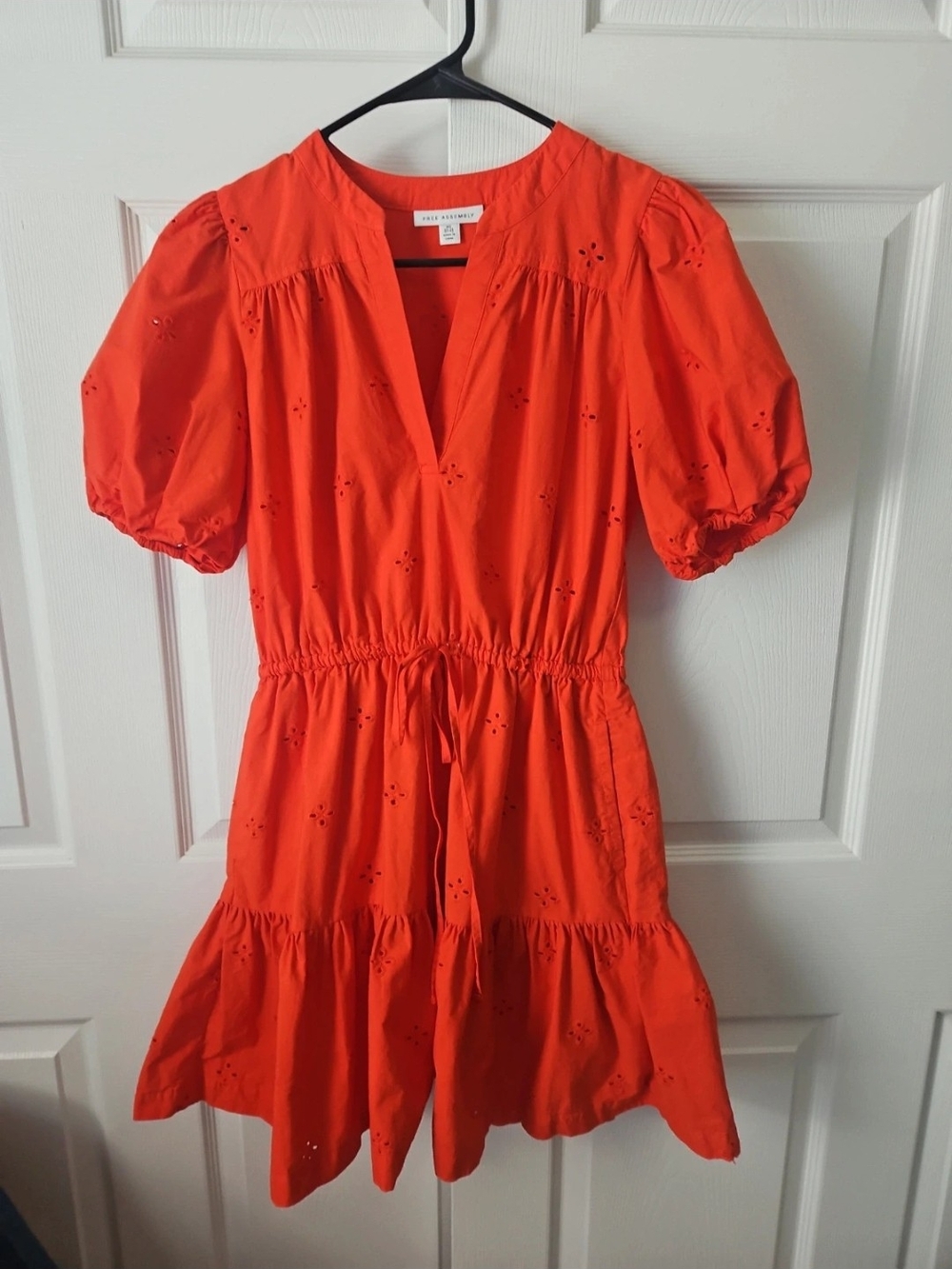 Bright Orange Eyelet Drawstring Kids Dress